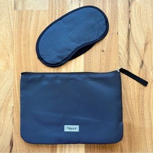 Brand new Filippa K Sweden makeup cosmetics bag sleep mask set navy blue